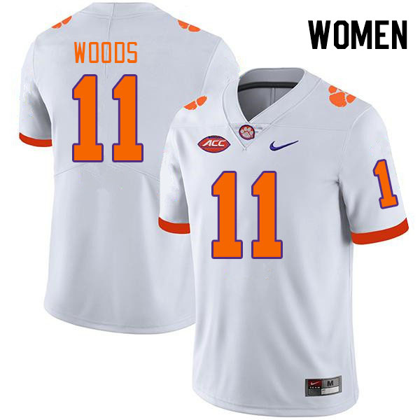 Women #11 Peter Woods Clemson Tigers College Football Jerseys Stitched-White - Click Image to Close